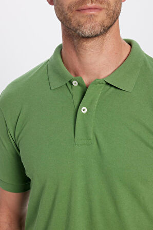 Erkek Slim Fit Dar Kesim Pamuklu Yumuşak Dokulu Serin Tutan Kumaş Düz Pike Yeşil Polo Yaka Tişört