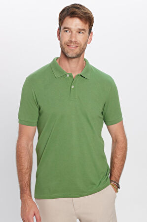 Erkek Slim Fit Dar Kesim Pamuklu Yumuşak Dokulu Serin Tutan Kumaş Düz Pike Yeşil Polo Yaka Tişört