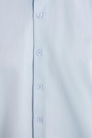 Erkek Regular Fit Klasik Kesim Pamuklu Düz Mavi Gömlek