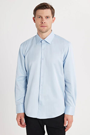 Erkek Regular Fit Klasik Kesim Pamuklu Düz Mavi Gömlek