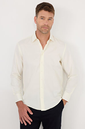 Erkek Regular Fit Klasik Kesim Pamuklu Düz Ekru Gömlek