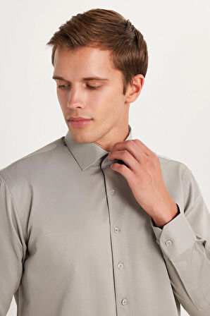 Erkek Regular Fit Klasik Kesim Pamuklu Düz Gri Gömlek