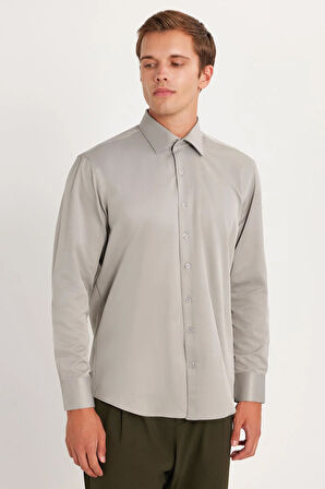 Erkek Regular Fit Klasik Kesim Pamuklu Düz Gri Gömlek