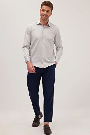 Erkek Regular Fit Klasik Kesim Pamuklu Düz Açık Gri Gömlek