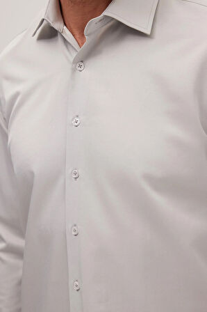 Erkek Regular Fit Klasik Kesim Pamuklu Düz Açık Gri Gömlek