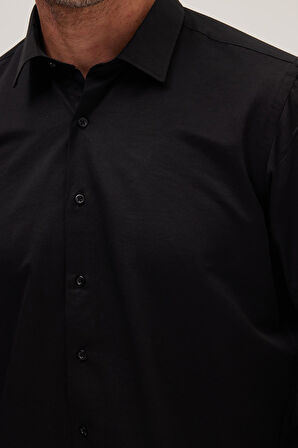 Erkek Regular Fit Klasik Kesim Pamuklu Düz Siyah Gömlek