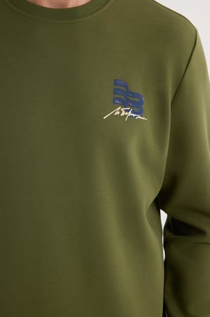 Unisex Relax Fit Pamuklu Yumuşak Dokulu Bisiklet Yaka İçi Polarlı Baskılı Yeşil Sweatshirt