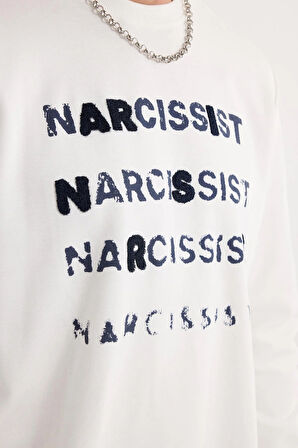 Unisex Oversize Geniş Kesim Pamuklu Yumuşak Dokulu Bisiklet Yaka İçi Polarlı Baskılı Ekru Sweatshirt