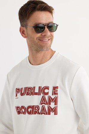 Unisex Oversize Geniş Kesim Pamuklu Yumuşak Dokulu İçi Polarlı Baskılı Beyaz Sweatshirt