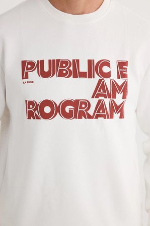 Unisex Oversize Geniş Kesim Pamuklu Yumuşak Dokulu İçi Polarlı Baskılı Beyaz Sweatshirt