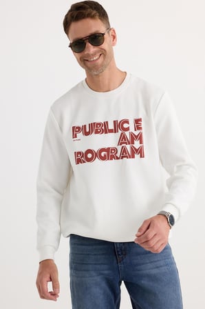 Unisex Oversize Geniş Kesim Pamuklu Yumuşak Dokulu İçi Polarlı Baskılı Beyaz Sweatshirt