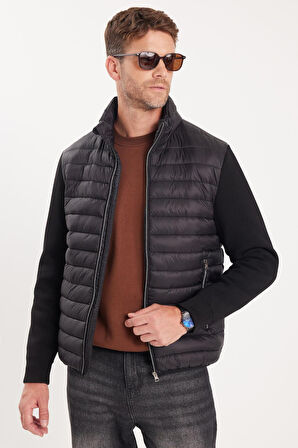 Erkek Relax Fit Rahat Kesim Kapitone Kollar Triko Çift Cepli Siyah Mont