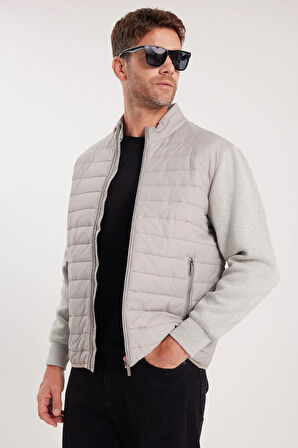 Erkek Relax Fit Rahat Kesim Kapitone Kollar Triko Çift Cepli Bej Mont