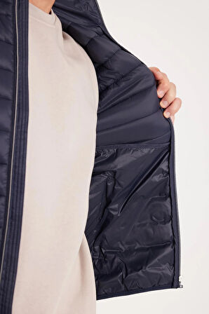 Erkek Relax Fit Rahat Kesim Kapitone Kollar Triko Çift Cepli Lacivert Mont