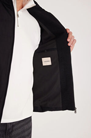 Erkek Regular Fit Klasik Kesim Kaz Tüyü Çift Cepli Fermuarlı Siyah Mont