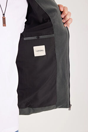 Erkek Regular Fit Normal Kesim Kaz Tüyü Çift Cepli Fermuarlı Haki Mont