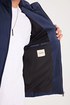 Erkek Regular Fit Normal Kesim Kaz Tüyü Çift Cepli Fermuarlı Lacivert Mont