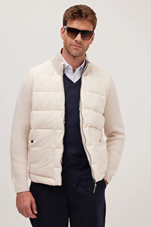 Erkek Regular Fit Klasik Kesim Fermuarlı Çift Cepli Dik Yaka Bej Mont