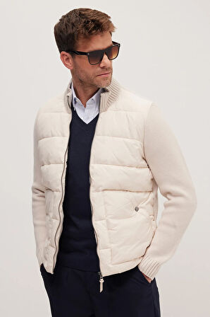 Erkek Regular Fit Klasik Kesim Fermuarlı Çift Cepli Dik Yaka Bej Mont