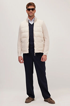 Erkek Regular Fit Klasik Kesim Fermuarlı Çift Cepli Dik Yaka Bej Mont