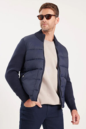 Erkek Regular Fit Klasik Kesim Fermuarlı Çift Cepli Dik Yaka Lacivert Mont