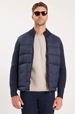 Erkek Regular Fit Klasik Kesim Fermuarlı Çift Cepli Dik Yaka Lacivert Mont