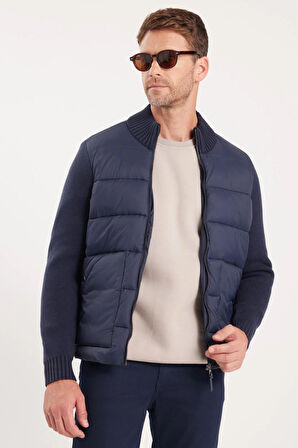 Erkek Regular Fit Klasik Kesim Fermuarlı Çift Cepli Dik Yaka Lacivert Mont