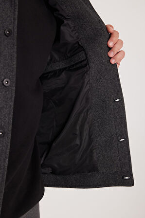 Erkek Regular Fit Klasik Kesim Çift Cepli Klasik Yaka Siyah Kaşe Mont