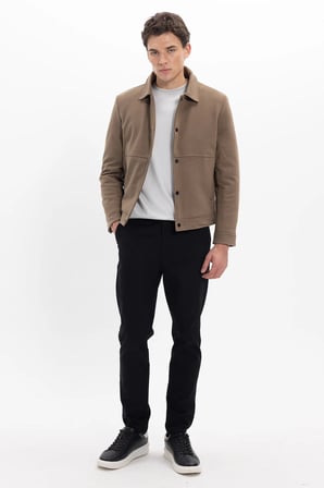 Erkek Slim Fit Dar Kesim Çift Cepli Çıtçıt Kapamalı Kahverengi Mont