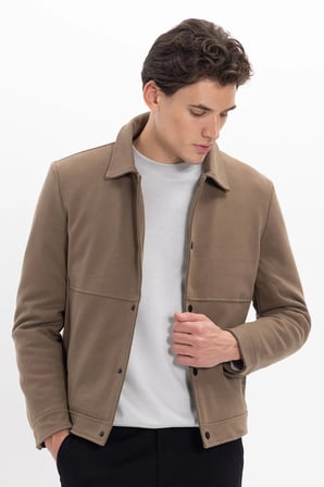 Erkek Slim Fit Dar Kesim Çift Cepli Çıtçıt Kapamalı Kahverengi Mont