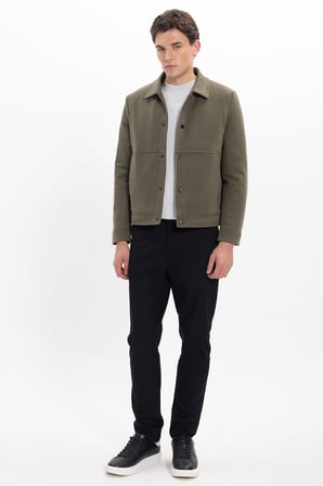Erkek Slim Fit Dar Kesim Çift Cepli Çıtçıt Kapamalı Haki Mont