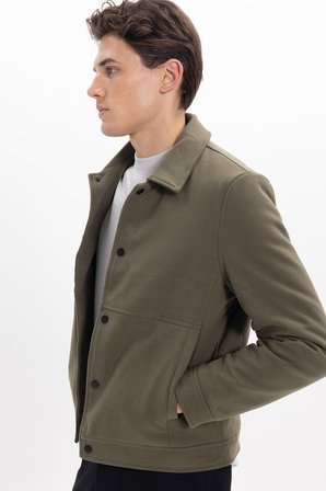 Erkek Slim Fit Dar Kesim Çift Cepli Çıtçıt Kapamalı Haki Mont