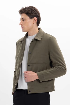 Erkek Slim Fit Dar Kesim Çift Cepli Çıtçıt Kapamalı Haki Mont