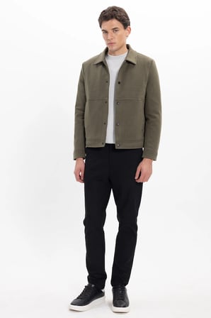 Erkek Slim Fit Dar Kesim Çift Cepli Çıtçıt Kapamalı Haki Mont