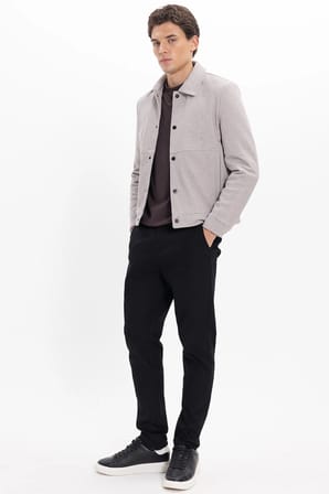 Erkek Slim Fit Dar Kesim Çift Cepli Çıtçıt Kapamalı Taş Mont