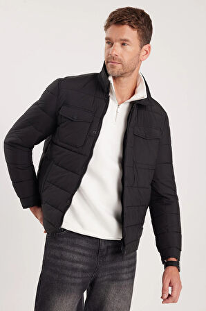 Erkek Regular Fit Klasik Kesim Çift Cepli Çıtçıt Kapamalı Siyah Mont