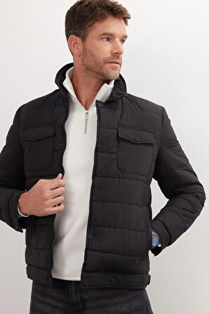 Erkek Regular Fit Klasik Kesim Çift Cepli Çıtçıt Kapamalı Siyah Mont