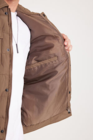 Erkek Regular Fit Klasik Kesim Çift Cepli Çıtçıt Kapamalı Kahverengi Mont