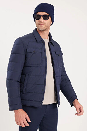 Erkek Regular Fit Klasik Kesim Çift Cepli Çıtçıt Kapamalı Koyu Mavi Mont