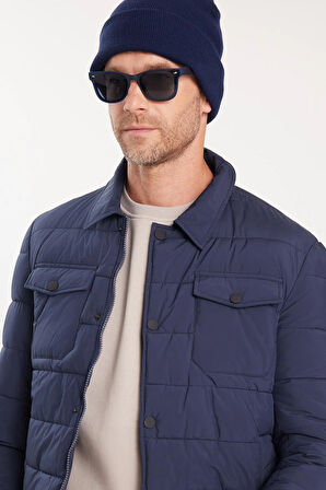 Erkek Regular Fit Klasik Kesim Çift Cepli Çıtçıt Kapamalı Koyu Mavi Mont