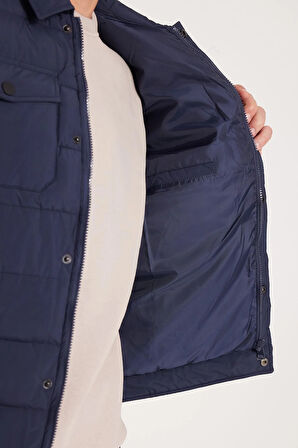 Erkek Regular Fit Klasik Kesim Çift Cepli Çıtçıt Kapamalı Koyu Mavi Mont