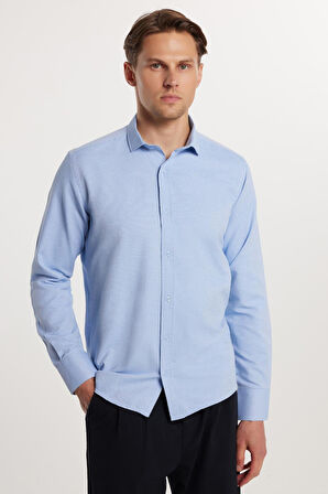 Modern Slim Fit Pamuklu Kolay Ütü Armürlü Erkek Gömlek