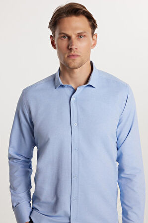 Modern Slim Fit Pamuklu Kolay Ütü Armürlü Erkek Gömlek