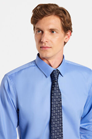 Erkek Slim Fit Non-Iron Pamuklu Doğa Dostu Ekoteks Belgeli Ütü Gerektirmez Mavi Gömlek