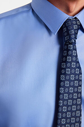 Erkek Slim Fit Non-Iron Pamuklu Doğa Dostu Ekoteks Belgeli Ütü Gerektirmez Mavi Gömlek