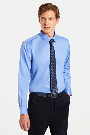 Erkek Slim Fit Non-Iron Pamuklu Doğa Dostu Ekoteks Belgeli Ütü Gerektirmez Mavi Gömlek