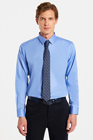 Erkek Slim Fit Non-Iron Pamuklu Doğa Dostu Ekoteks Belgeli Ütü Gerektirmez Mavi Gömlek