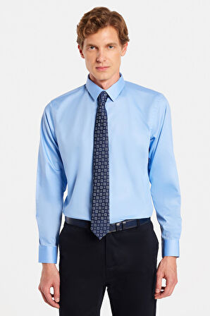 Erkek Slim Fit Non-Iron Pamuklu Doğa Dostu Ekoteks Belgeli Ütü Gerektirmez Açık Mavi Gömlek