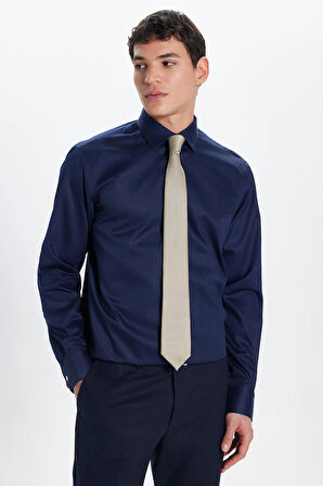 Erkek Slim Fit Non-Iron Pamuklu Doğa Dostu Ekoteks Belgeli Ütü Gerektirmez Lacivert Gömlek