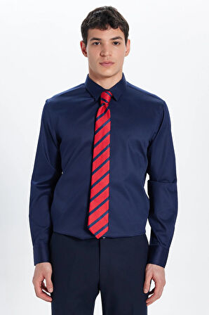 Erkek Slim Fit Non-Iron Pamuklu Doğa Dostu Ekoteks Belgeli Ütü Gerektirmez Lacivert Gömlek